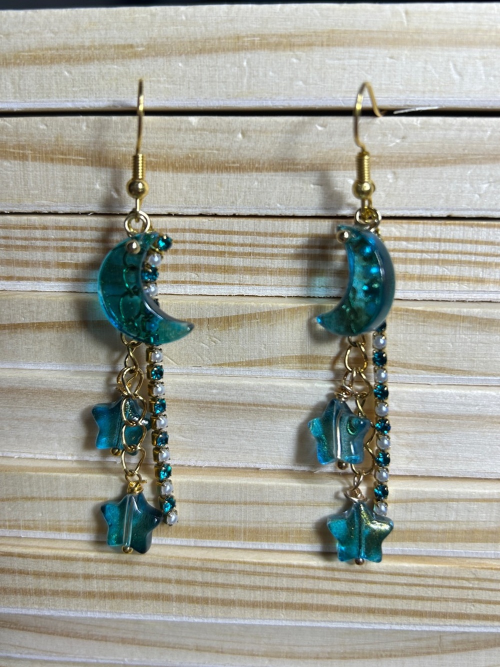3/$25 Teal Moon & Star Dangle Earrings